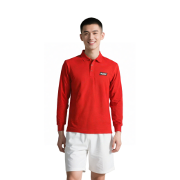 【設計紅色翻領長袖Polo衫】| ASEPSO |個人護理產品公司|鮮紅主色|翻領設計|兩粒扣門襟|長袖修身款式|胸前黑底白字印花圖案|長袖Polo供應商  P1832 【設計紅色翻領長袖Polo衫】| ASEPSO |個人護理產品公司|鮮紅主色|翻領設計|兩粒扣門襟|長袖修身款式|胸前黑底白字印花圖案|長袖Polo供應商  P1832